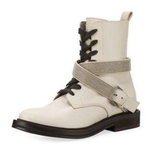 Brunello Cucinelli Leather Hiking Boot with Monili Harness Strap 36 1/2